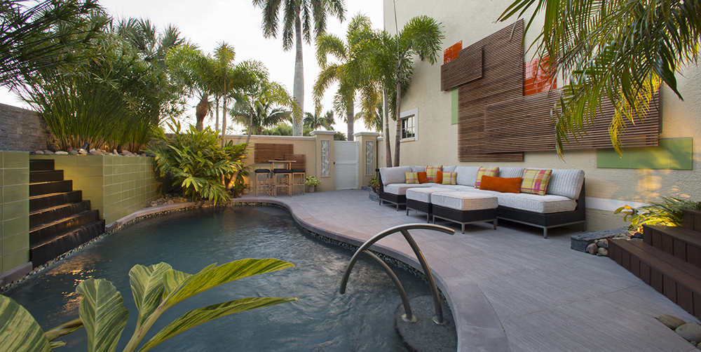 Image of Malibu West Interiors courtyard pool landscape design
