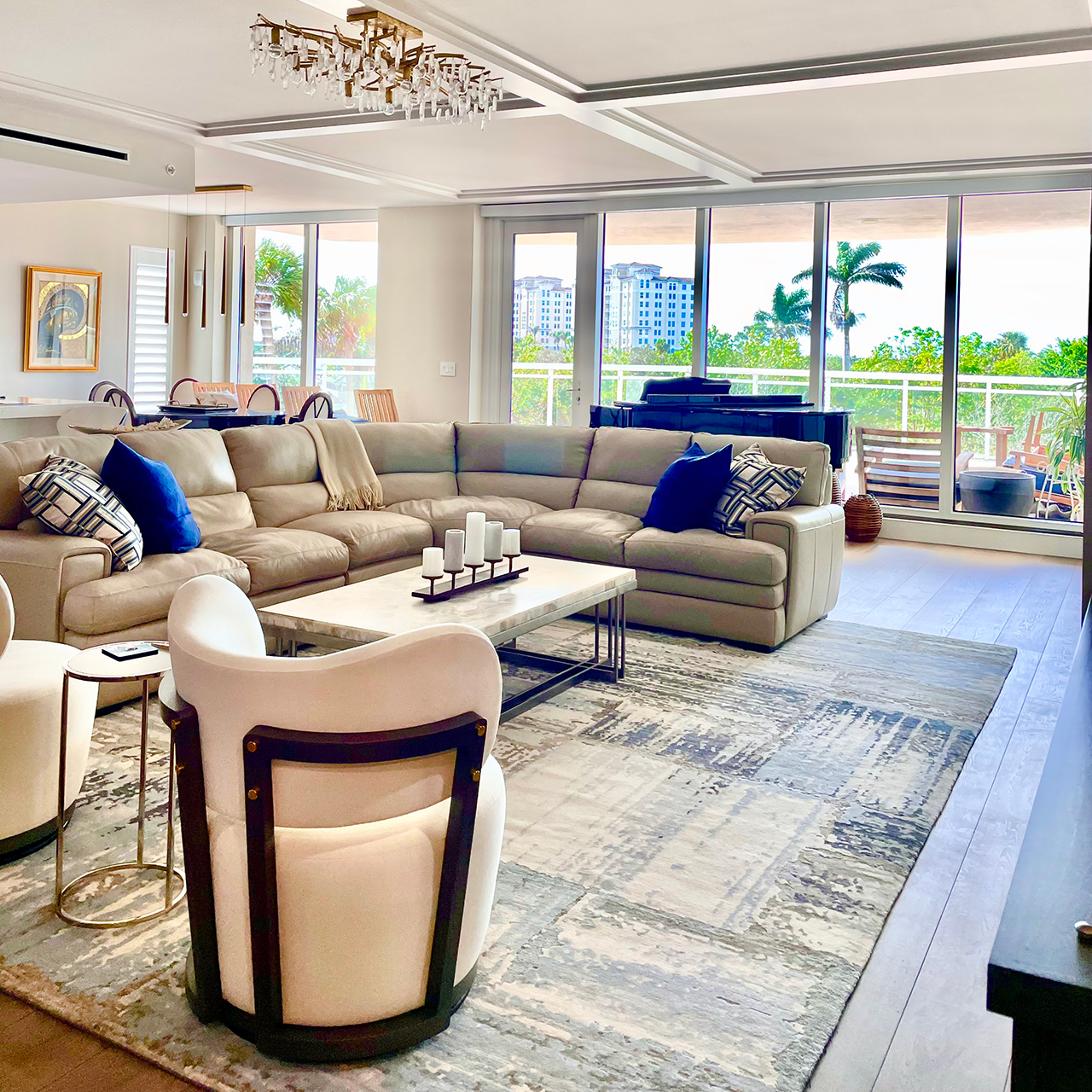 image of living room neutral and navy interior design
